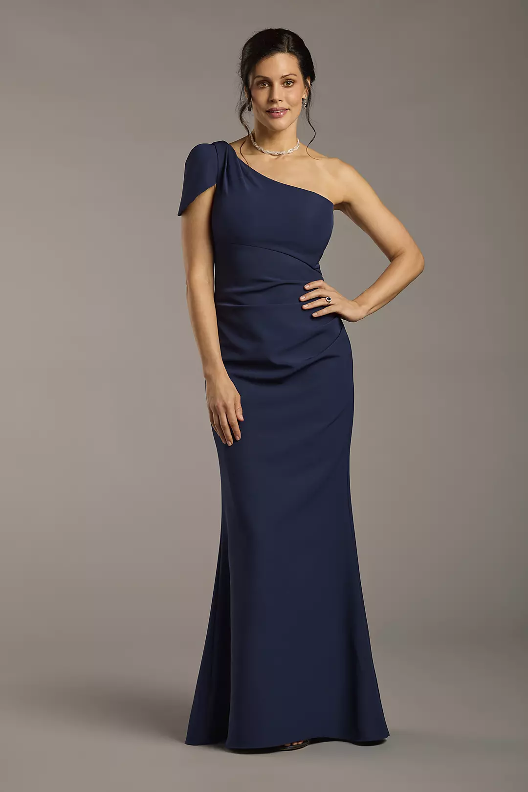 One-Shoulder Draped Crepe Sheath Dress - Image 2