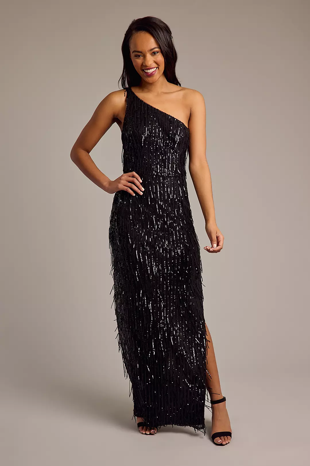 One-Shoulder Fringe Sheath Dress - Image 3