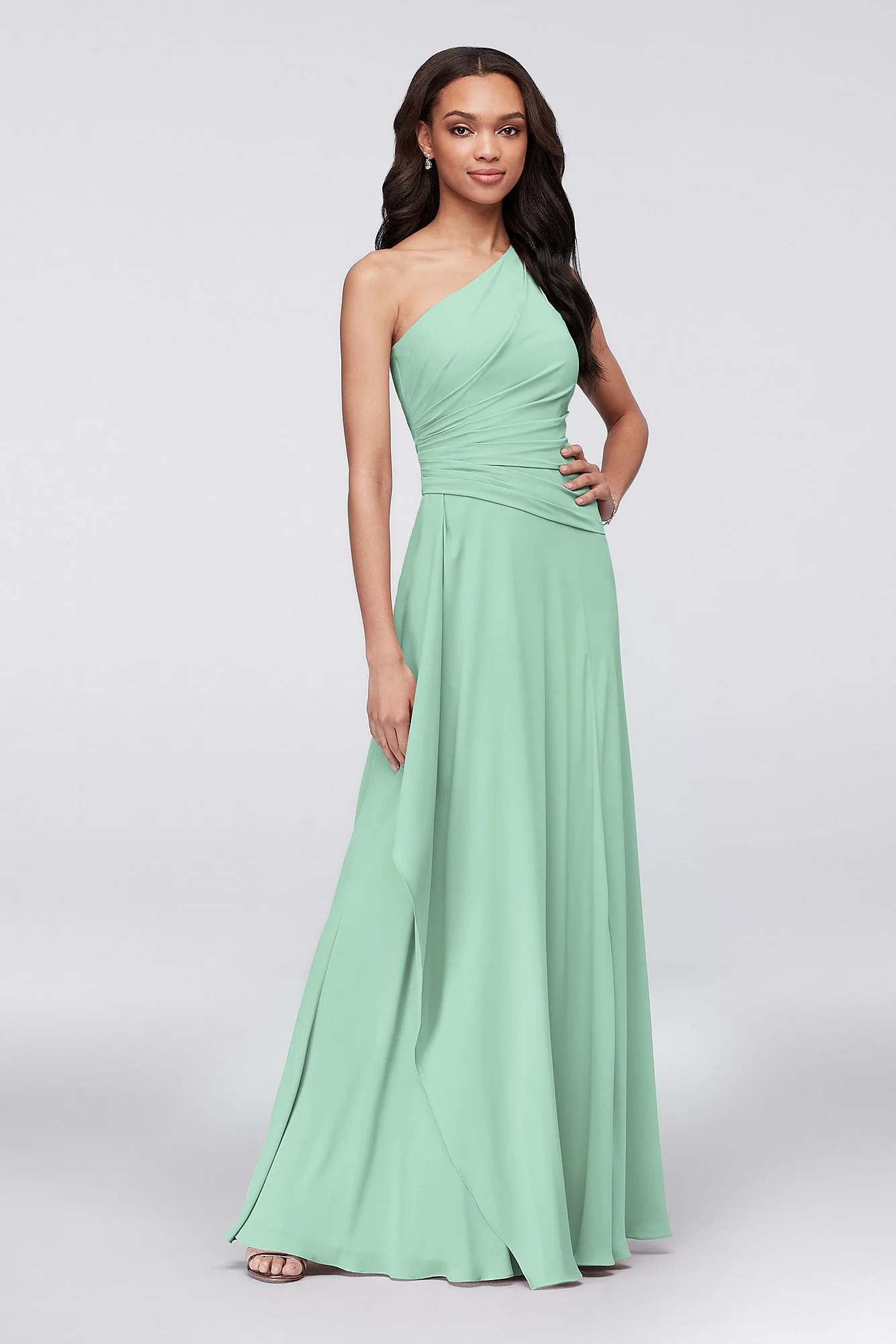 One-Shoulder Georgette Cascade Dress - Image 109