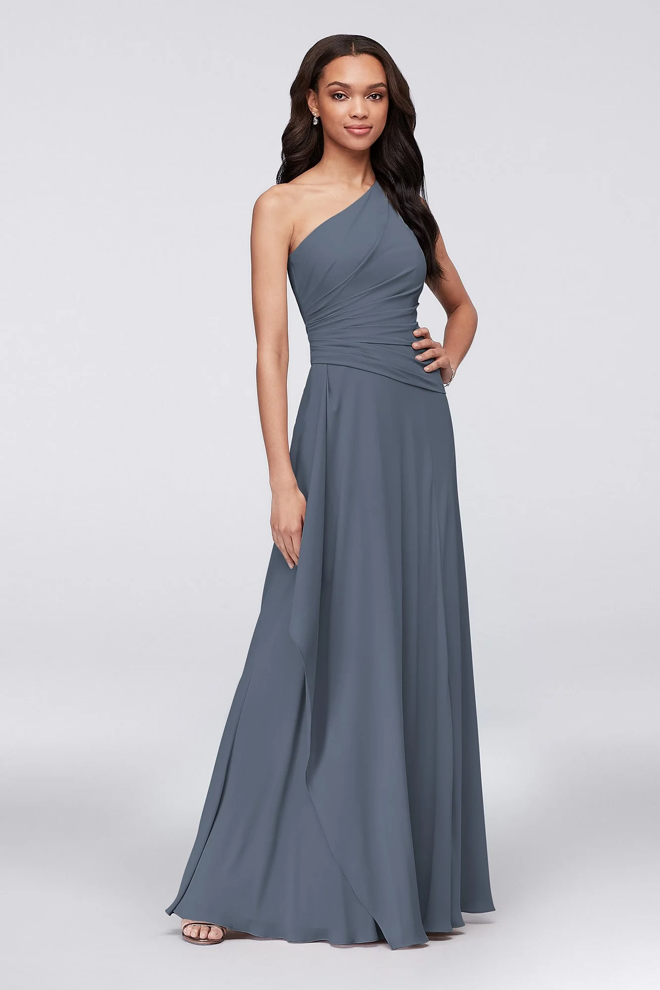 One-Shoulder Georgette Cascade Dress - Image 11