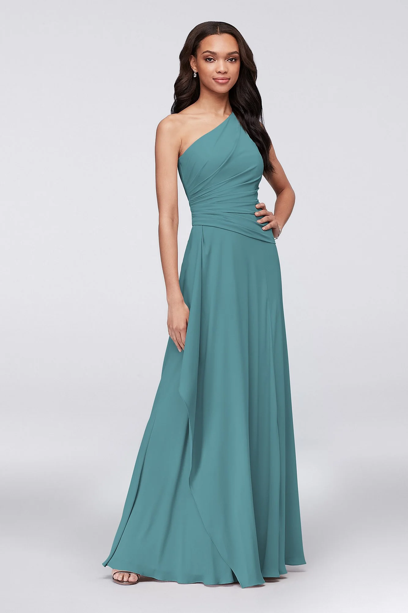 One-Shoulder Georgette Cascade Dress - Image 16