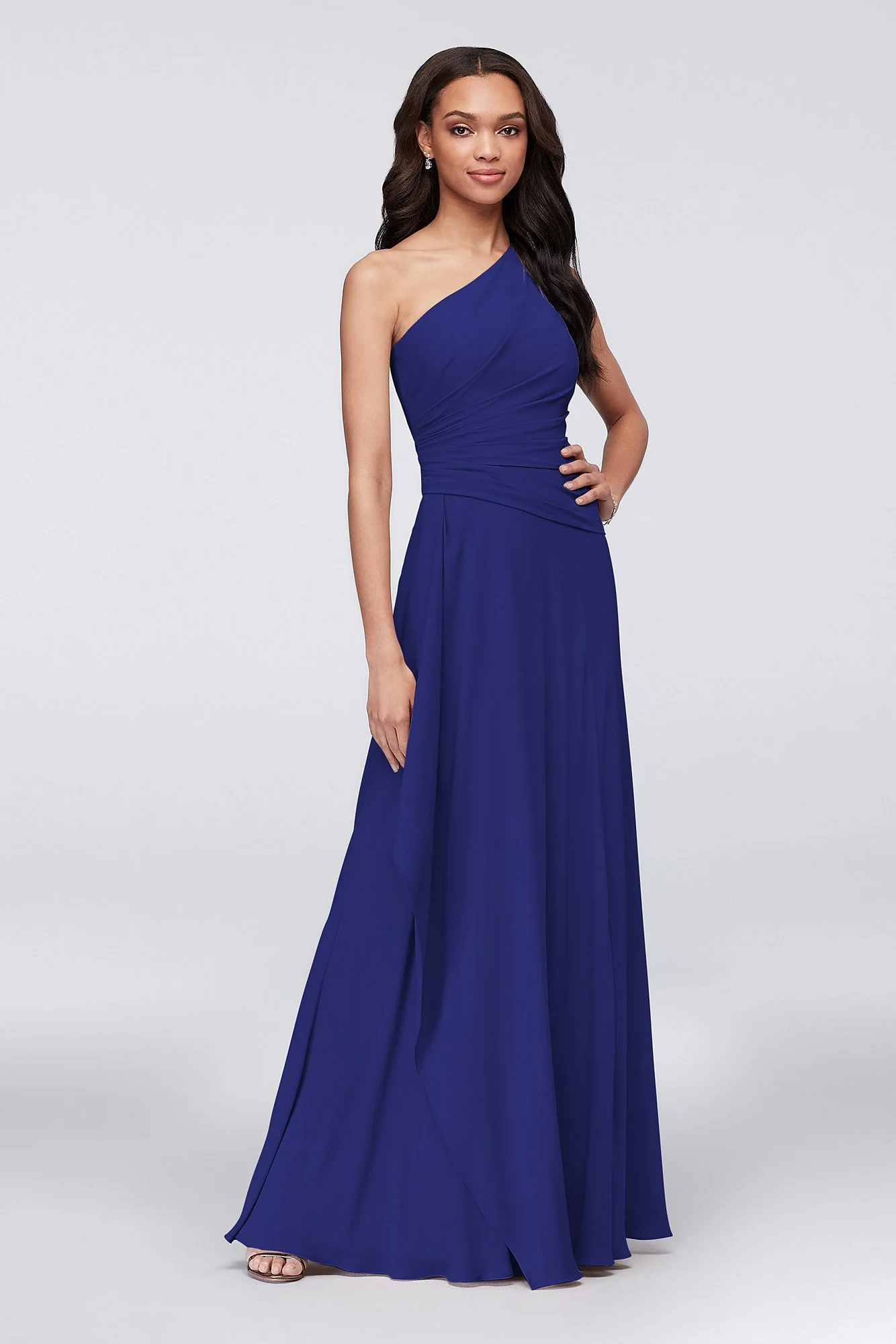 One-Shoulder Georgette Cascade Dress - Image 30