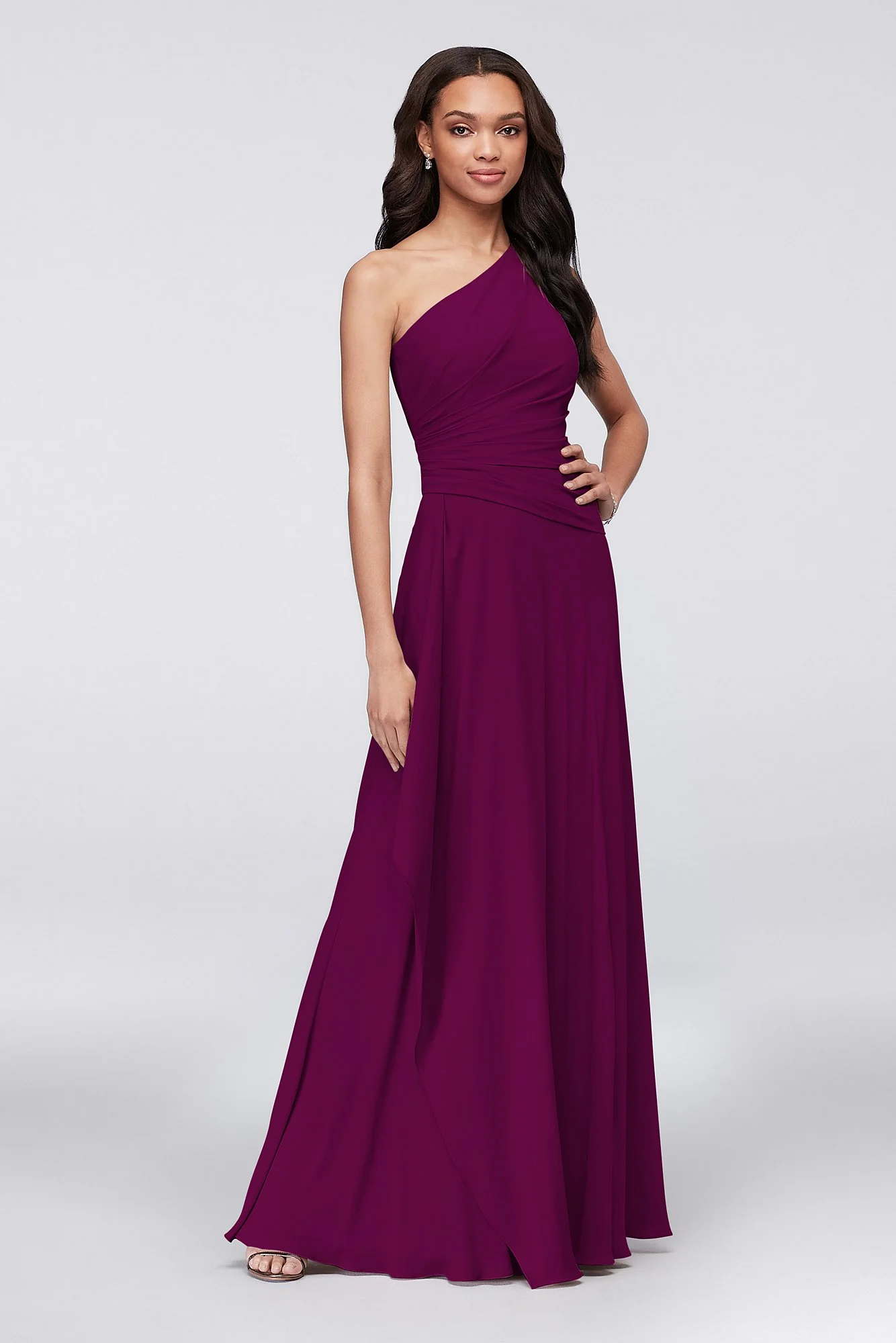 One-Shoulder Georgette Cascade Dress - Image 41