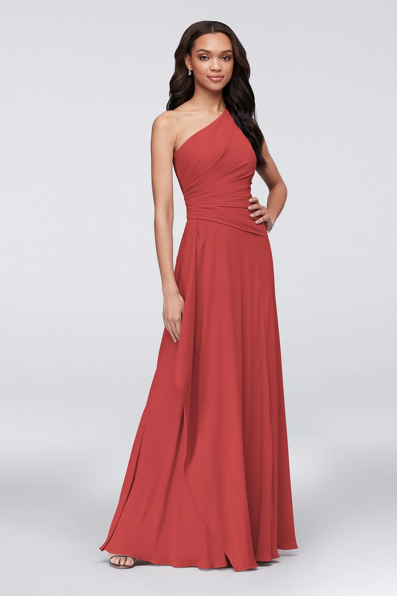 One-Shoulder Georgette Cascade Dress - Image 47