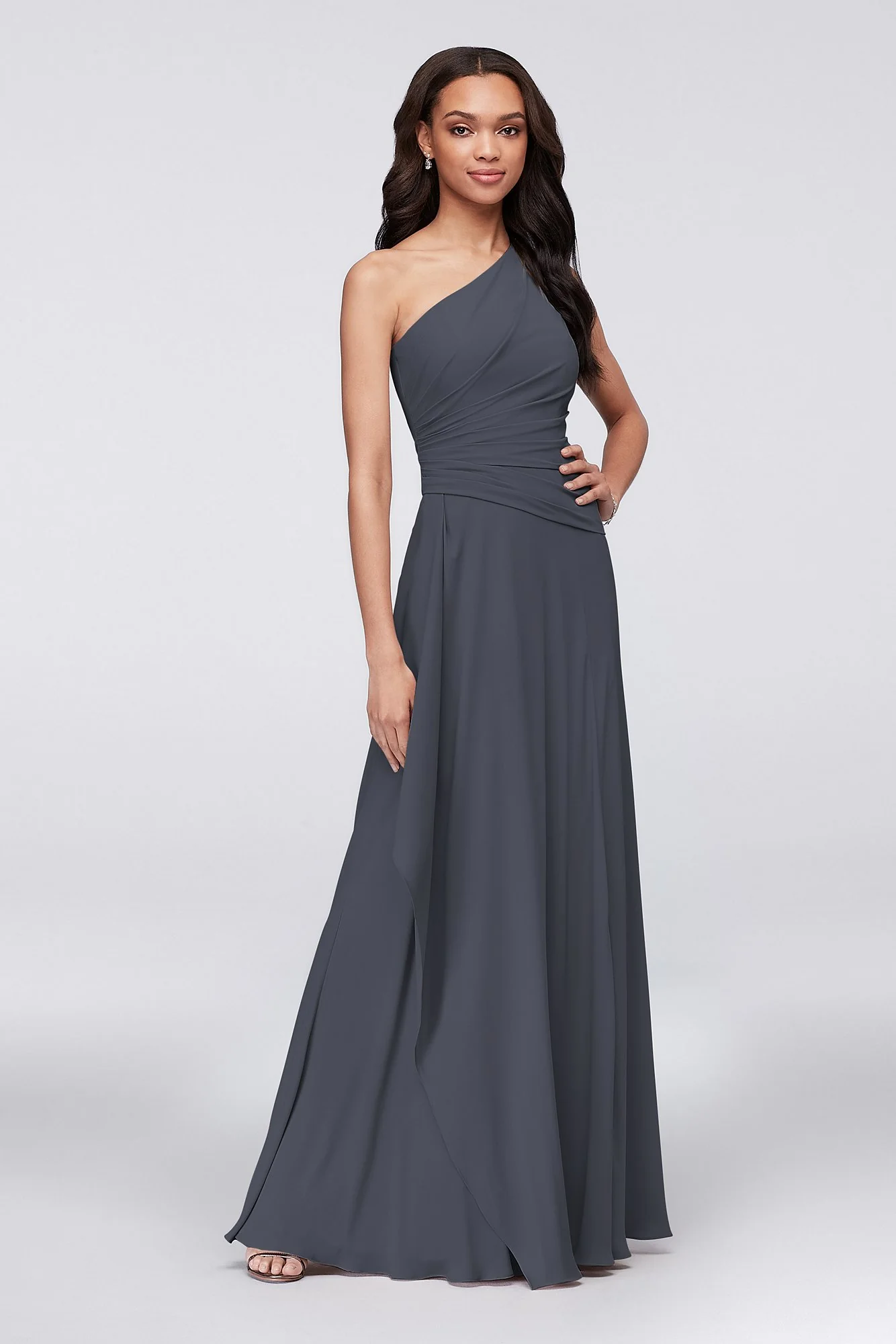 One-Shoulder Georgette Cascade Dress - Image 59