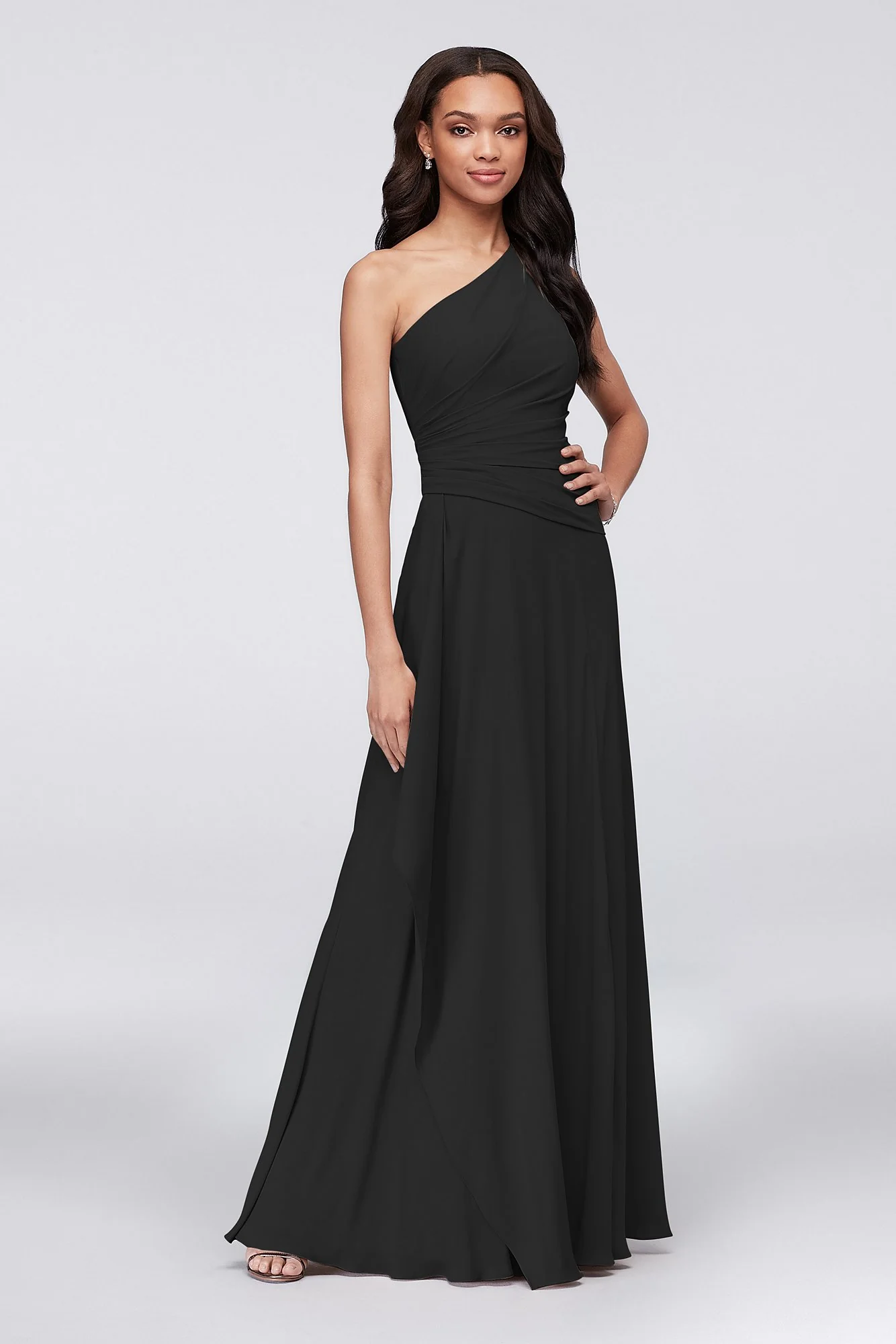 One-Shoulder Georgette Cascade Dress - Image 60