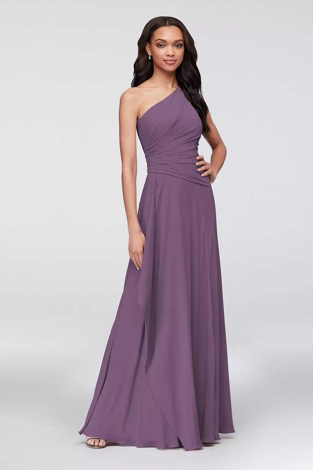 One-Shoulder Georgette Cascade Dress - Image 66