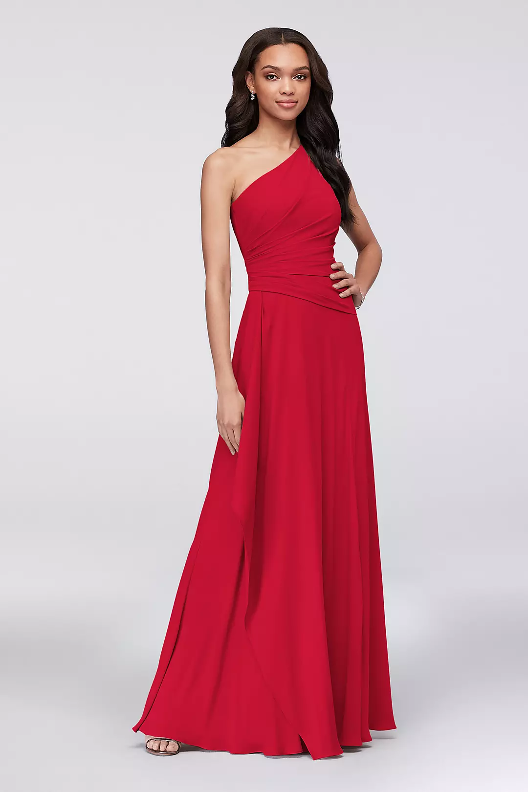 One-Shoulder Georgette Cascade Dress - Image 70