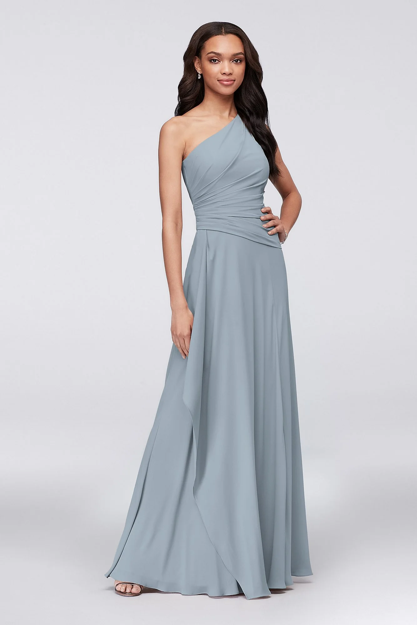 One-Shoulder Georgette Cascade Dress - Image 8