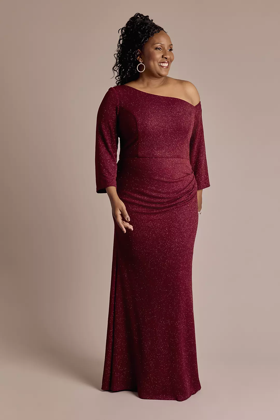 One-Shoulder Glitter Knit Sheath Dress - Image 10