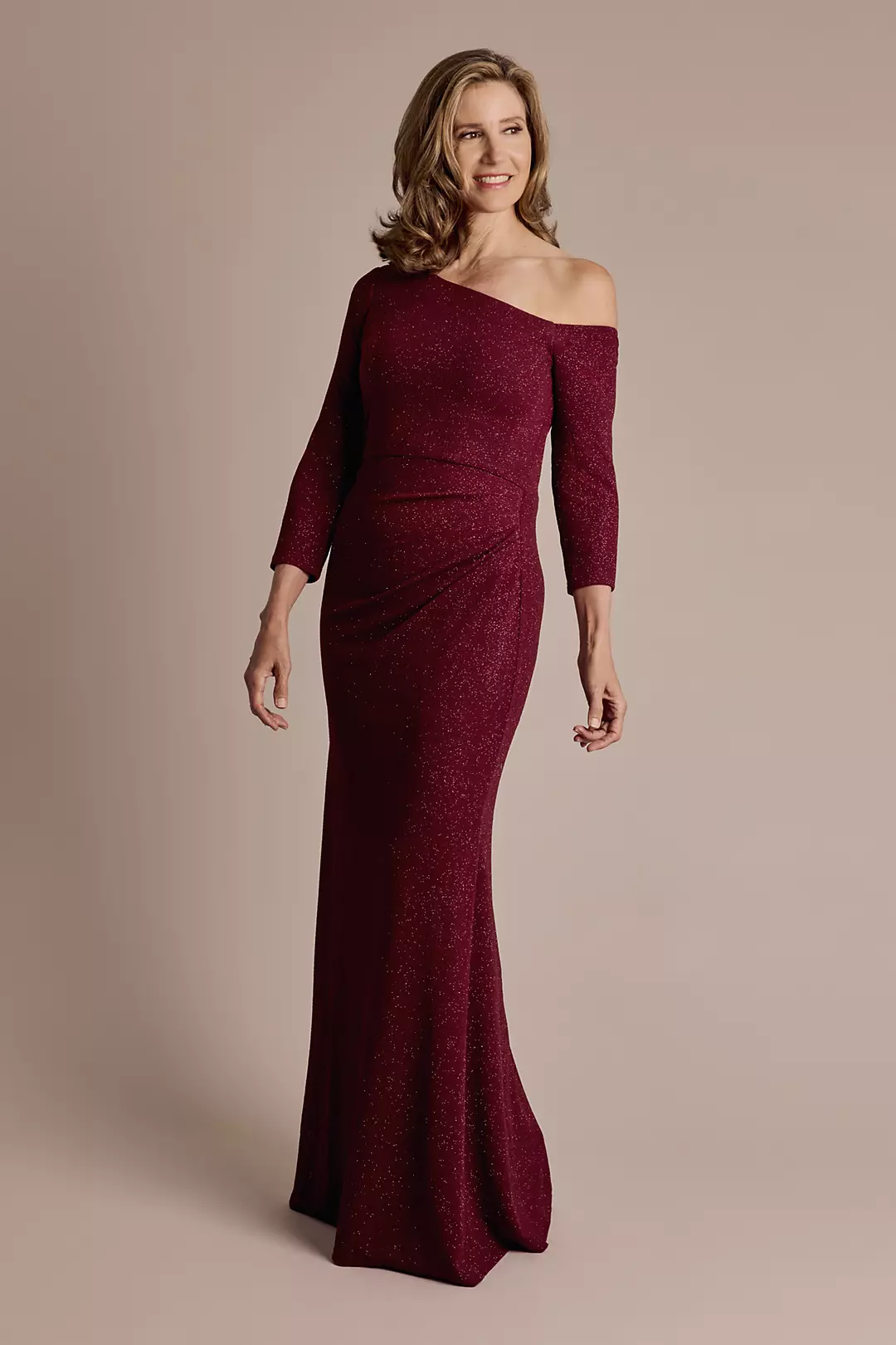 One-Shoulder Glitter Knit Sheath Dress - Image 7