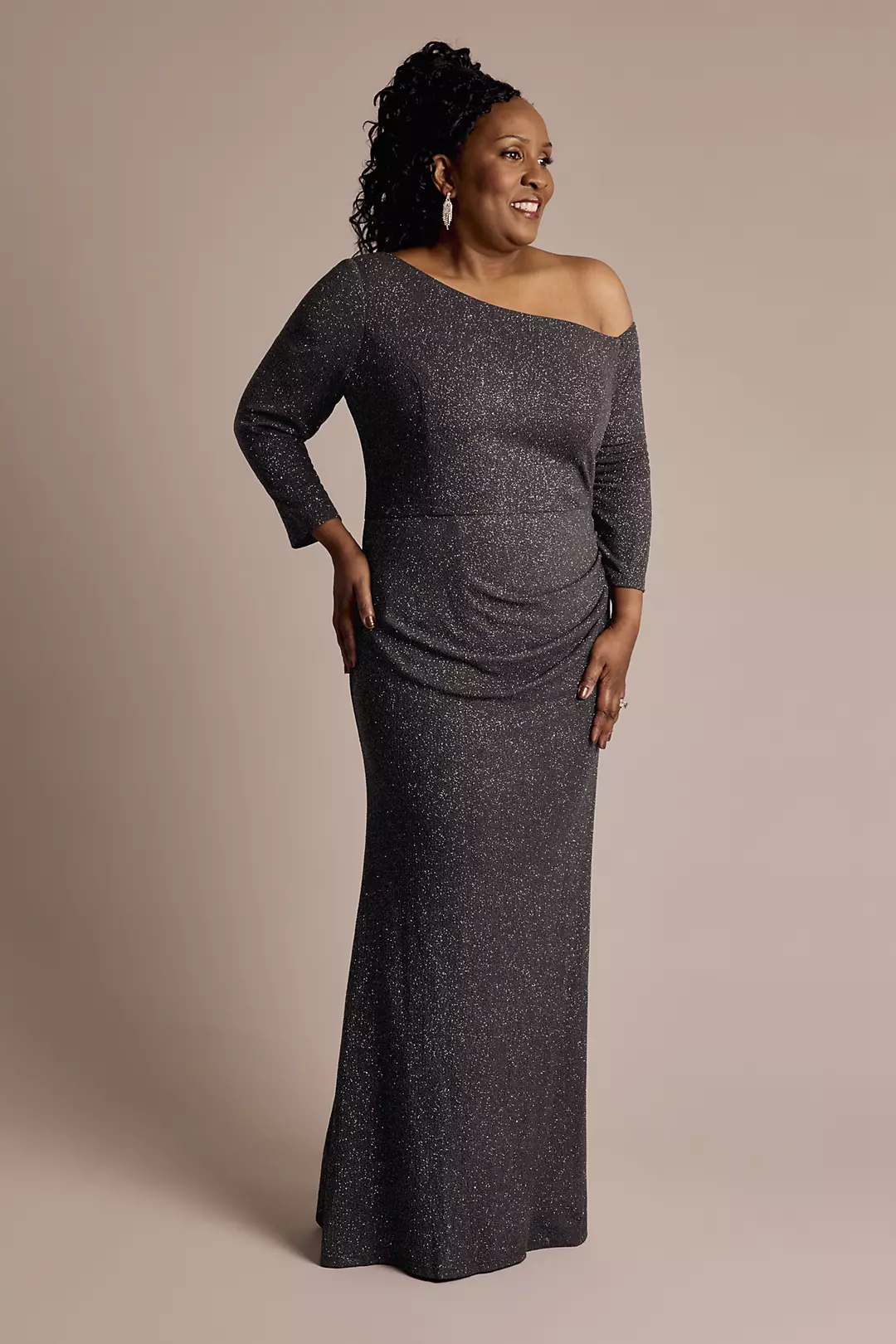 One-Shoulder Glitter Knit Sheath Dress - Image 9