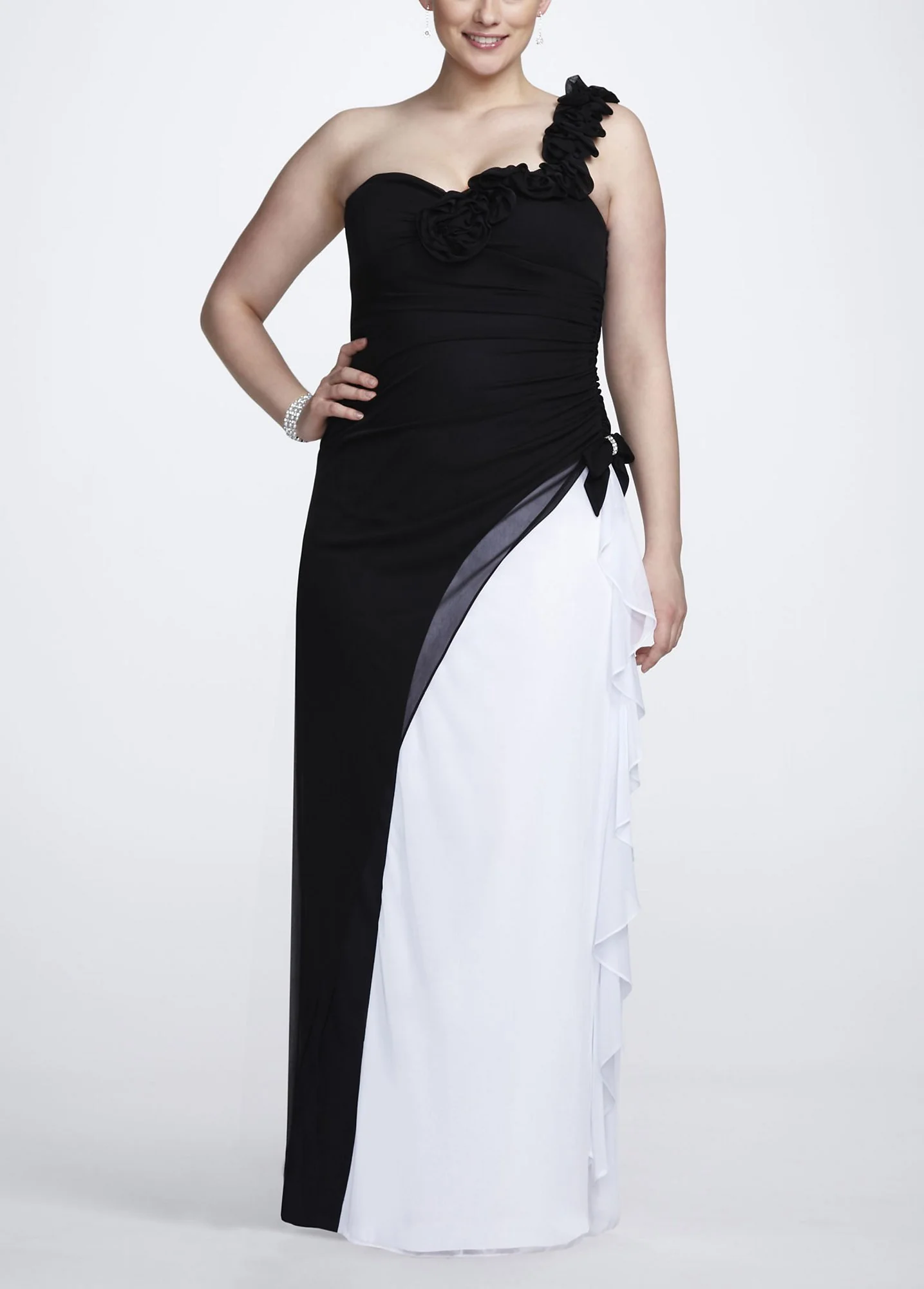 Plus Size One Shoulder Gown with Floral Detail