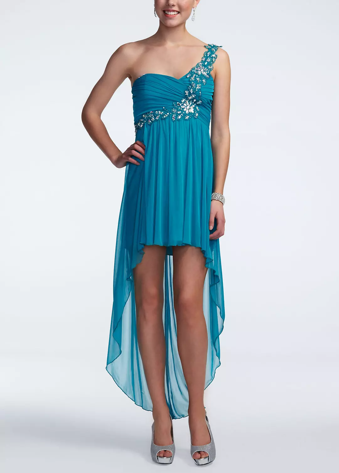 One Shoulder High Low Beaded Dress - Image 2