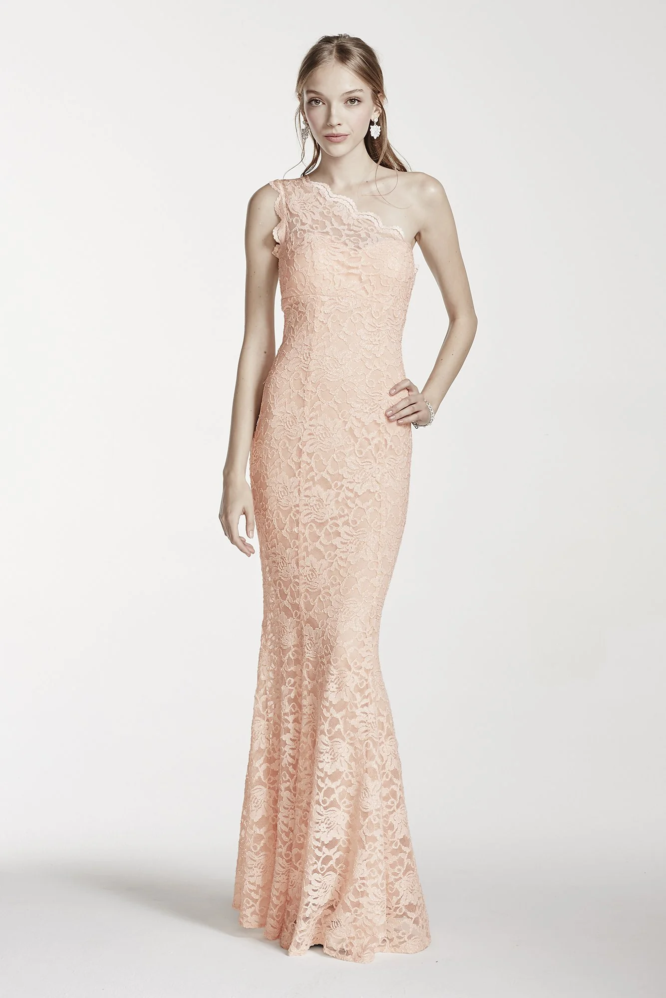 One Shoulder Illusion Neckline Glitter Lace Dress - Image 2