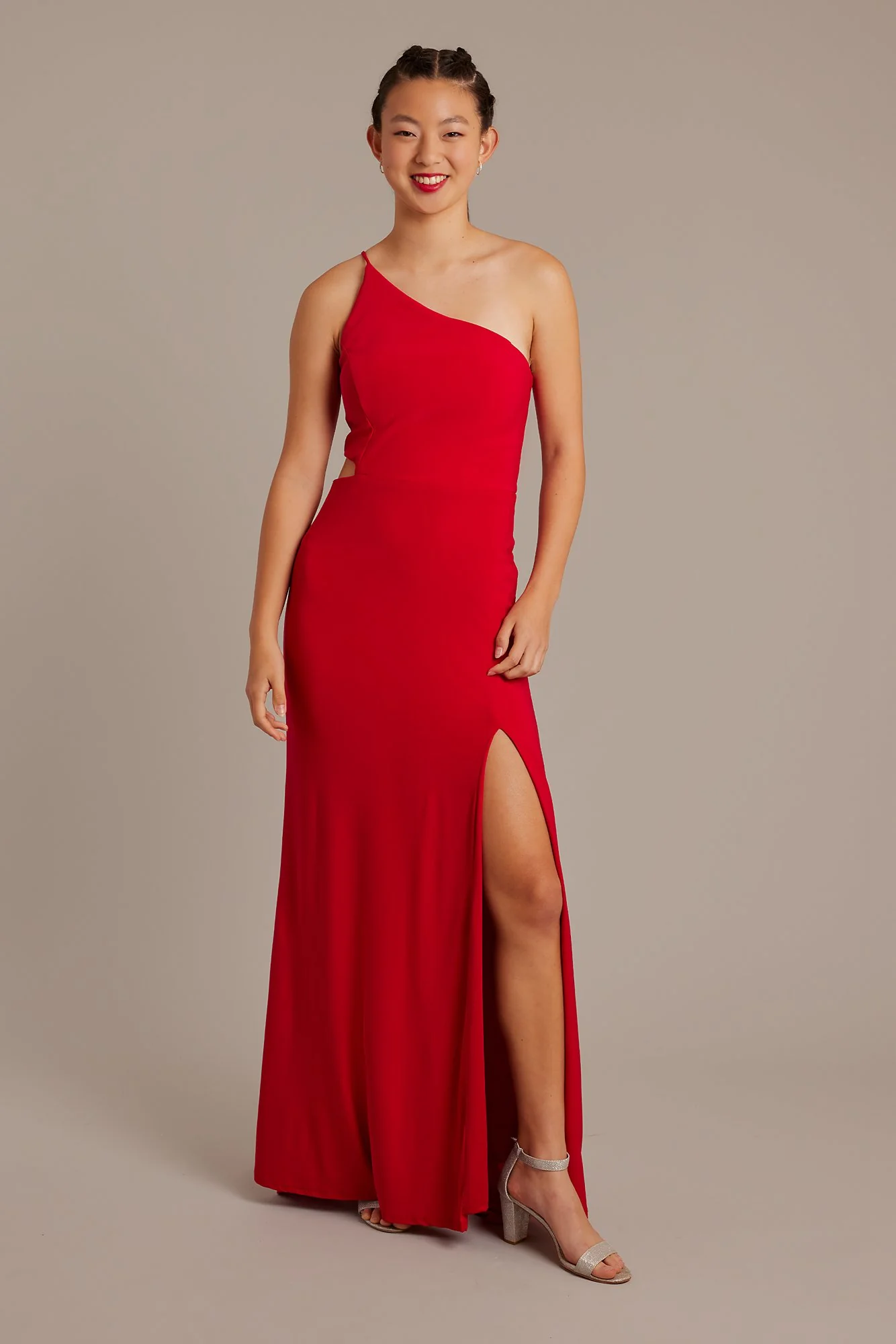 One Shoulder Jersey Gown with Cutout - Image 3