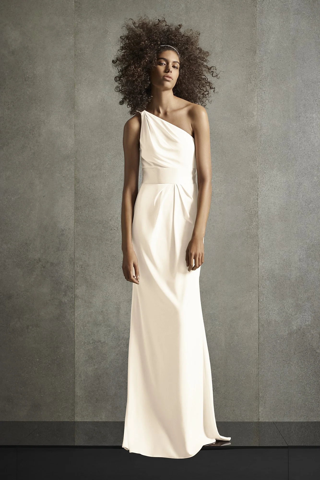 One Shoulder Jersey Satin Trim Bridesmaid Dress - Image 2