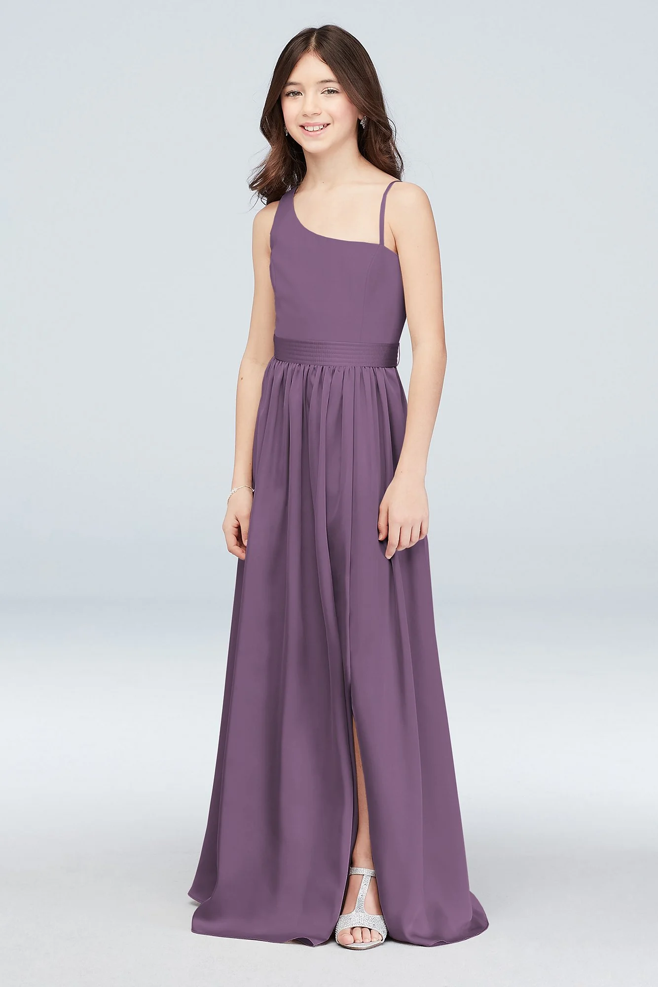 One Shoulder Junior Bridesmaid Dress with Sash - Image 16