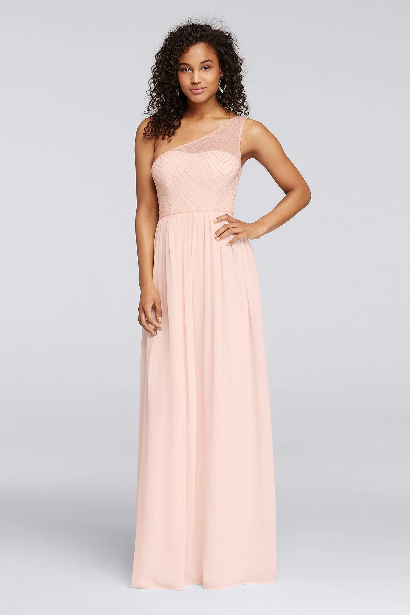 One-Shoulder Long Dress with Beaded Bodice