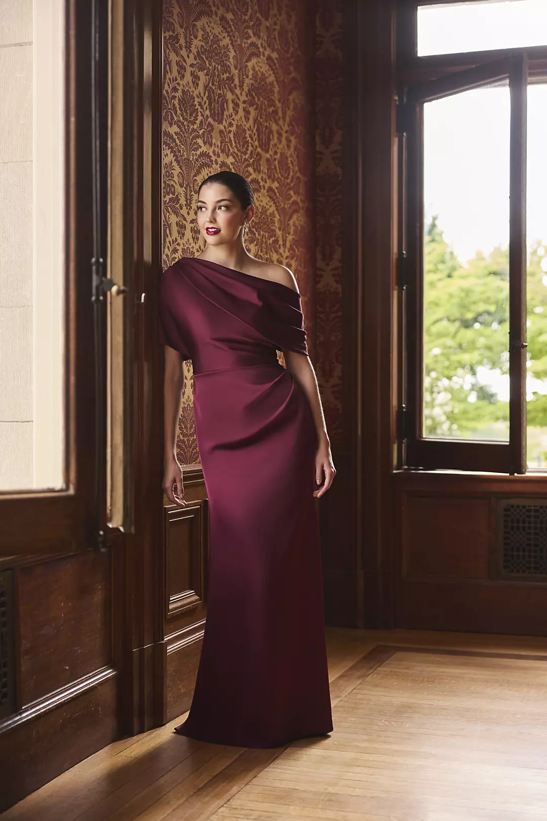 One-Shoulder Matte Satin Draped Mermaid Dress - Image 7