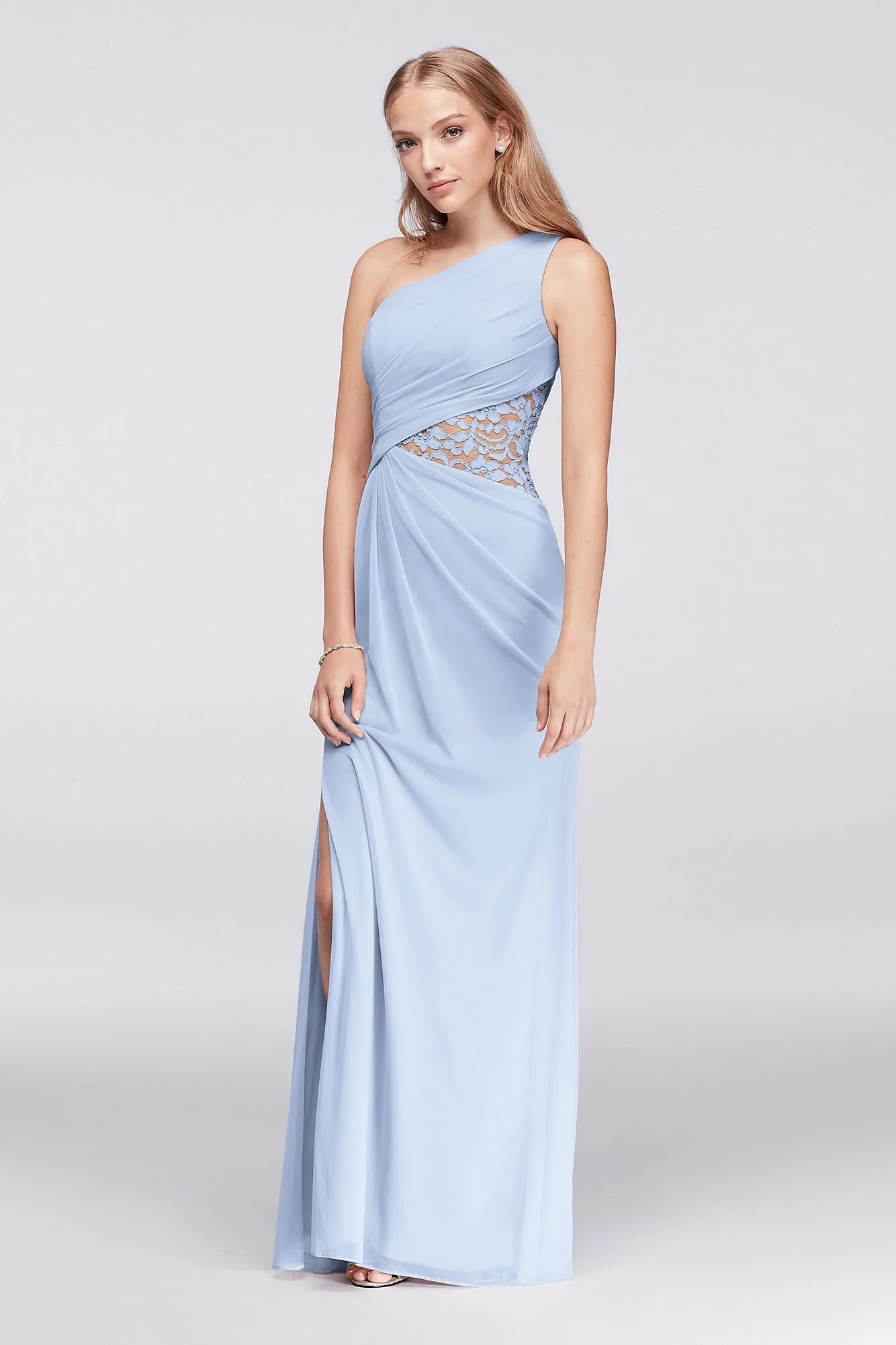One-Shoulder Mesh Dress with Lace Inset - Image 22