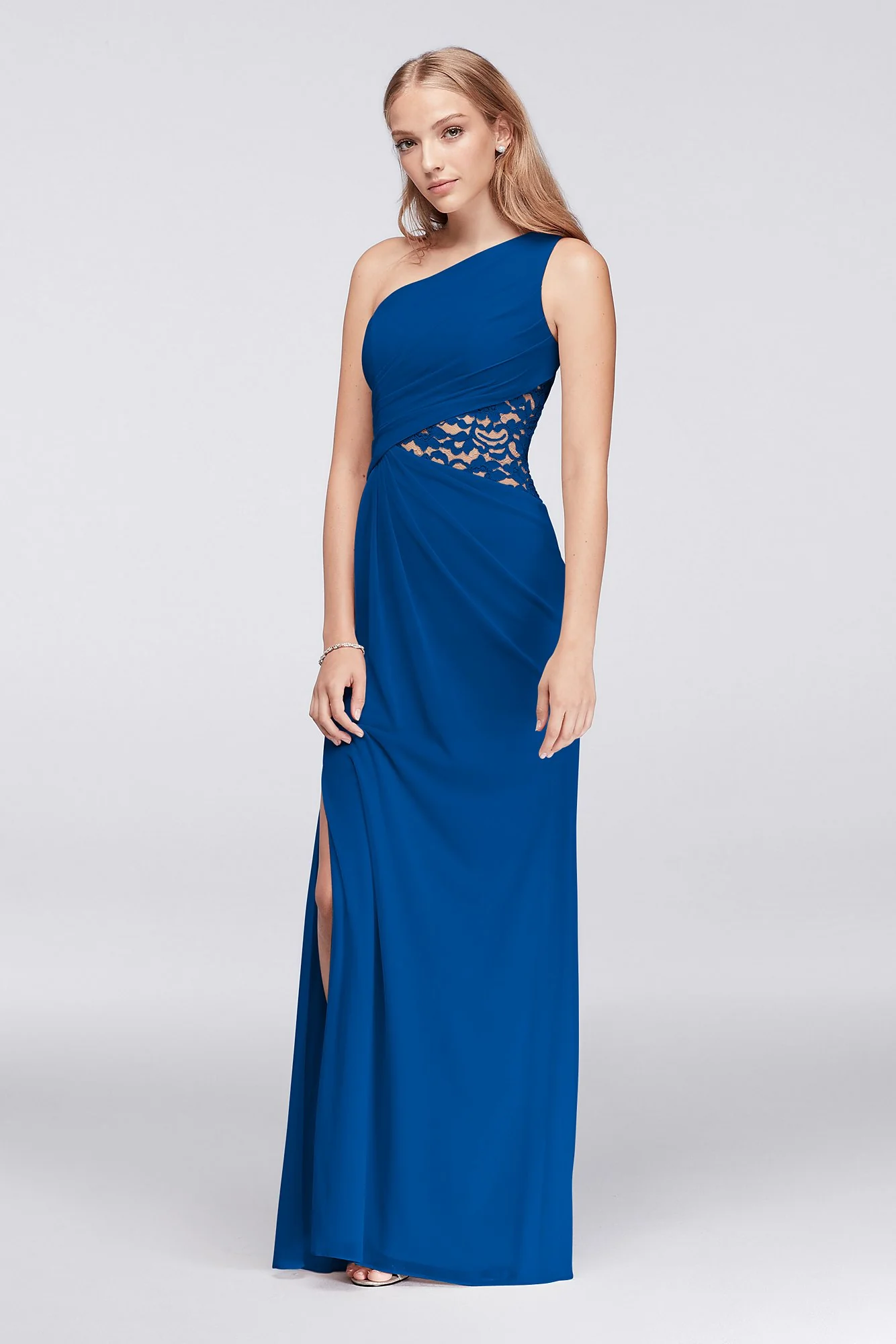 One-Shoulder Mesh Dress with Lace Inset - Image 50