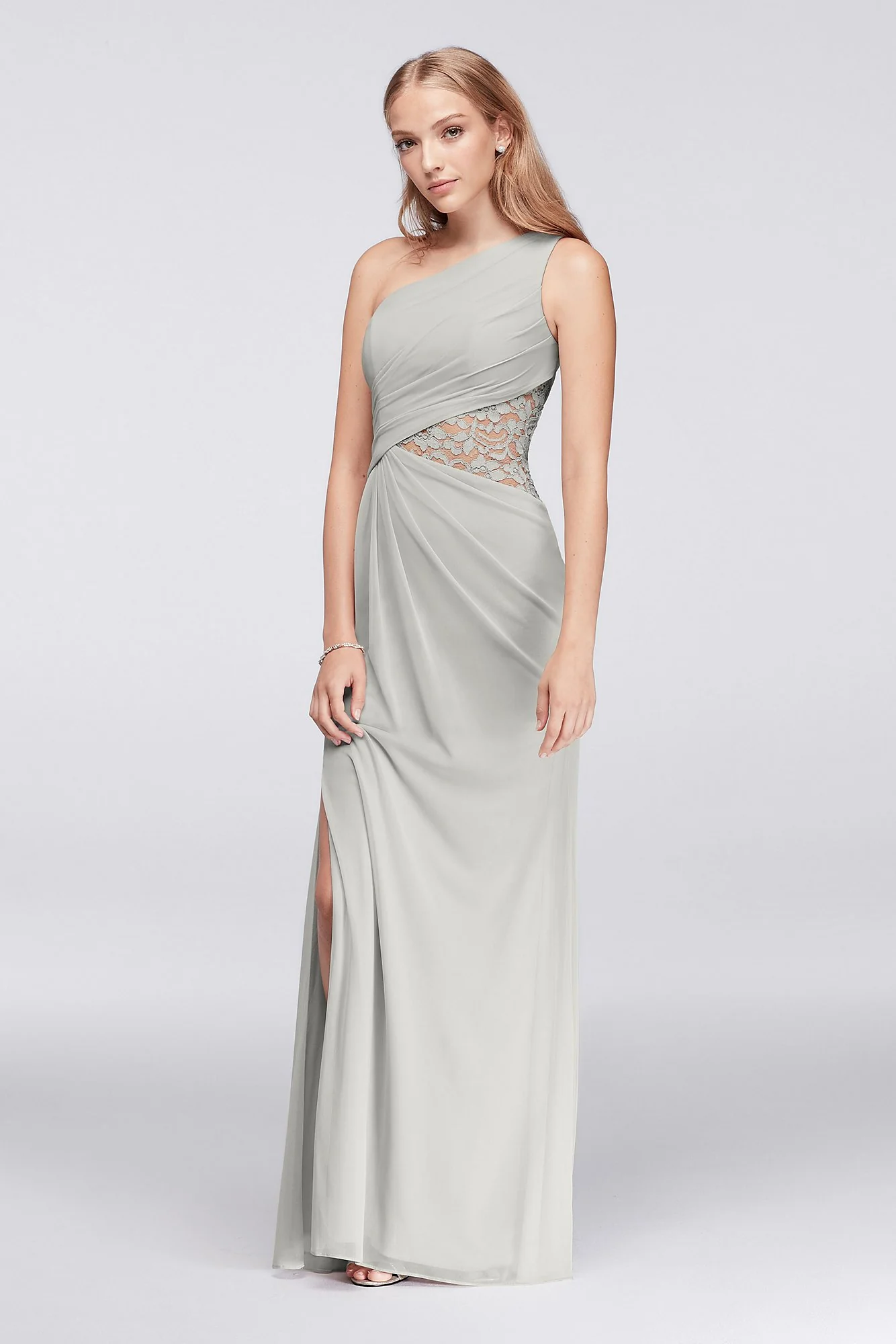 One-Shoulder Mesh Dress with Lace Inset - Image 6