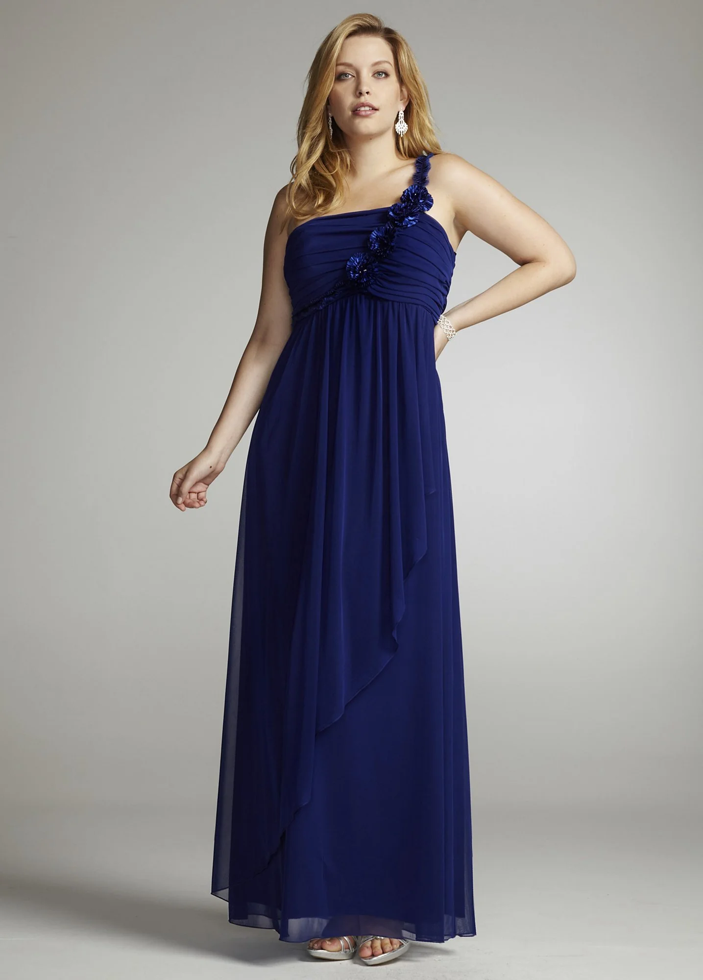 One Shoulder Mesh Dress with 3D Floral Detail