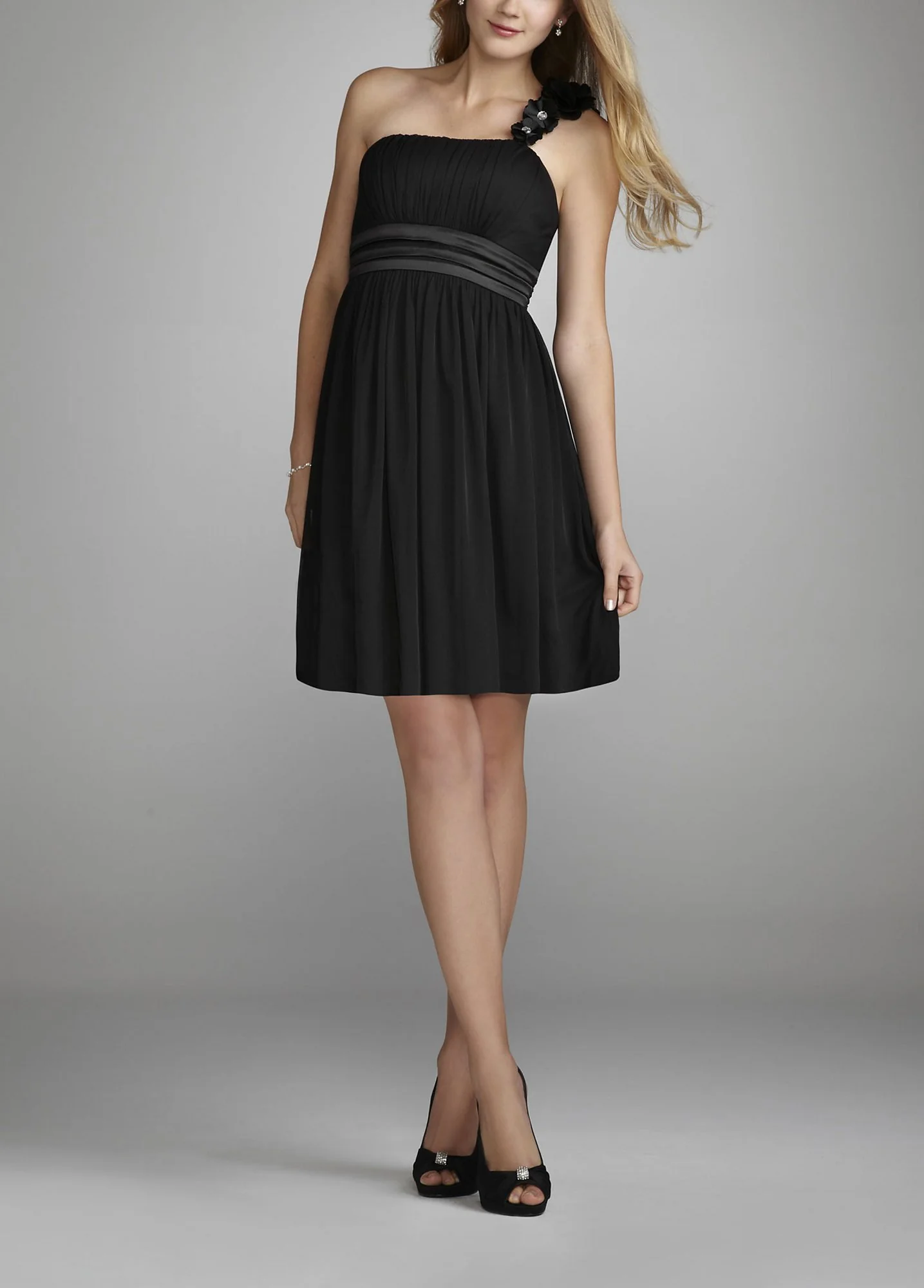 Floral One Shoulder Mesh Jersey Dress - Image 2