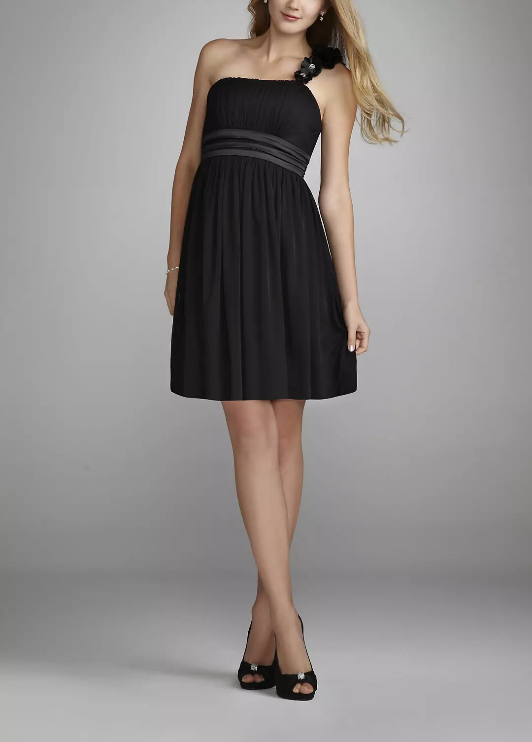 Floral One Shoulder Mesh Jersey Dress - Image 3
