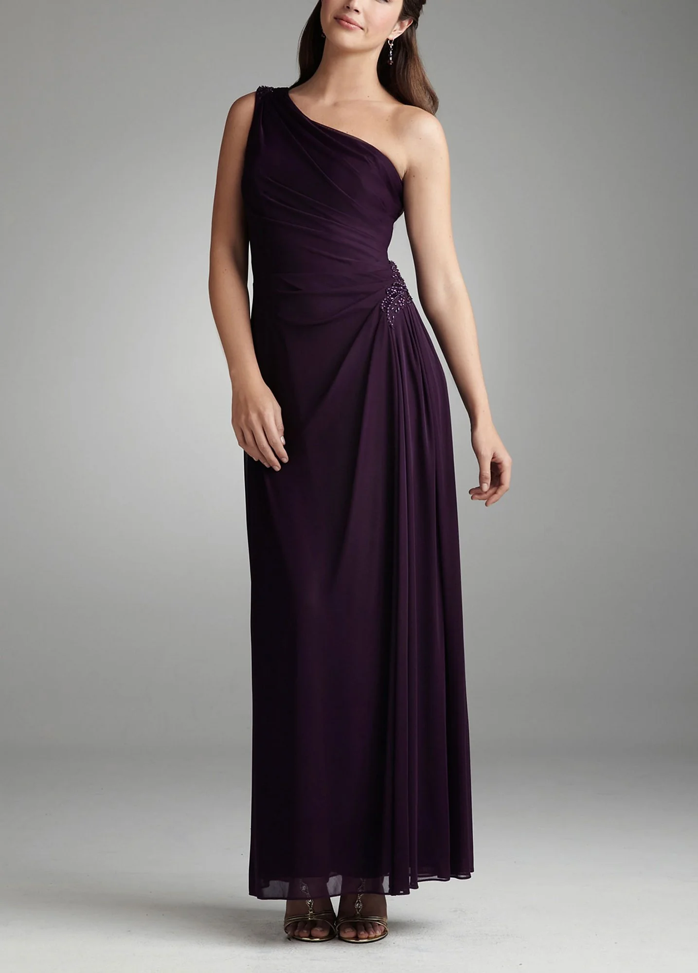 One Shoulder Mesh Dress with Ruched Waist