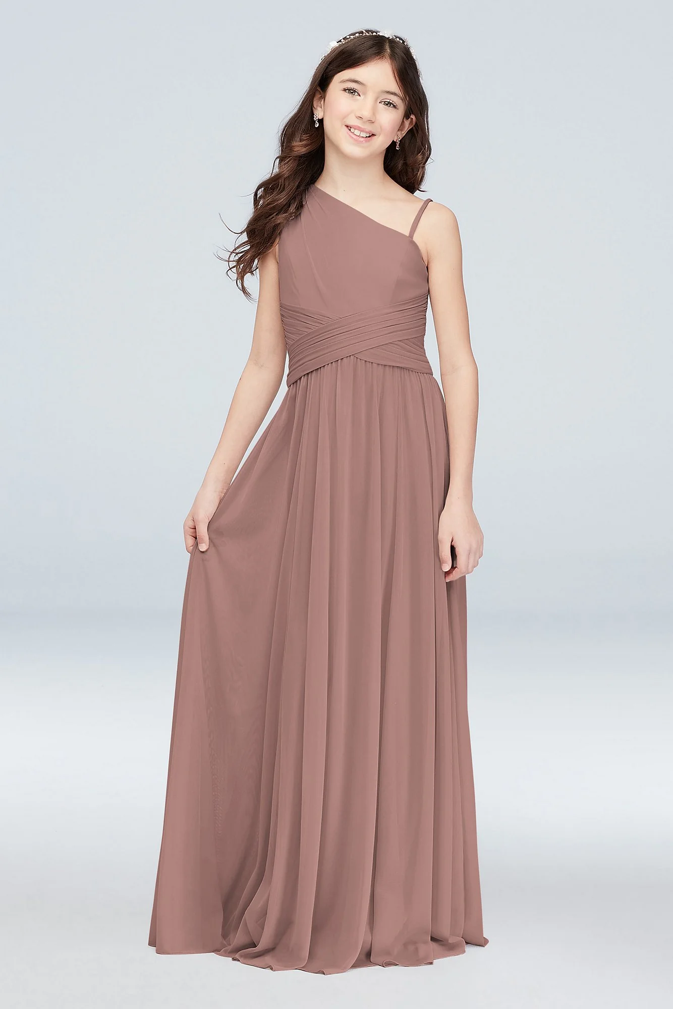 One Shoulder Mesh Junior Bridesmaid Dress - Image 16