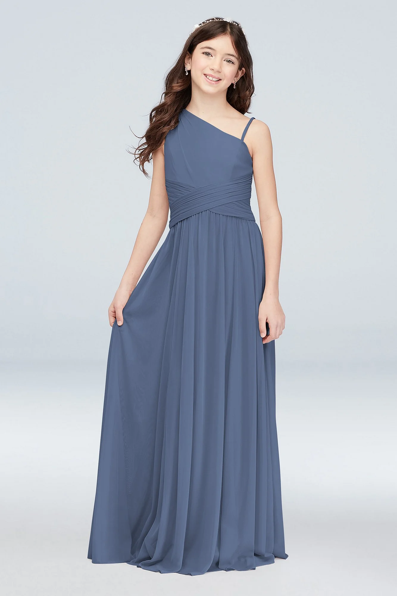 One Shoulder Mesh Junior Bridesmaid Dress - Image 28