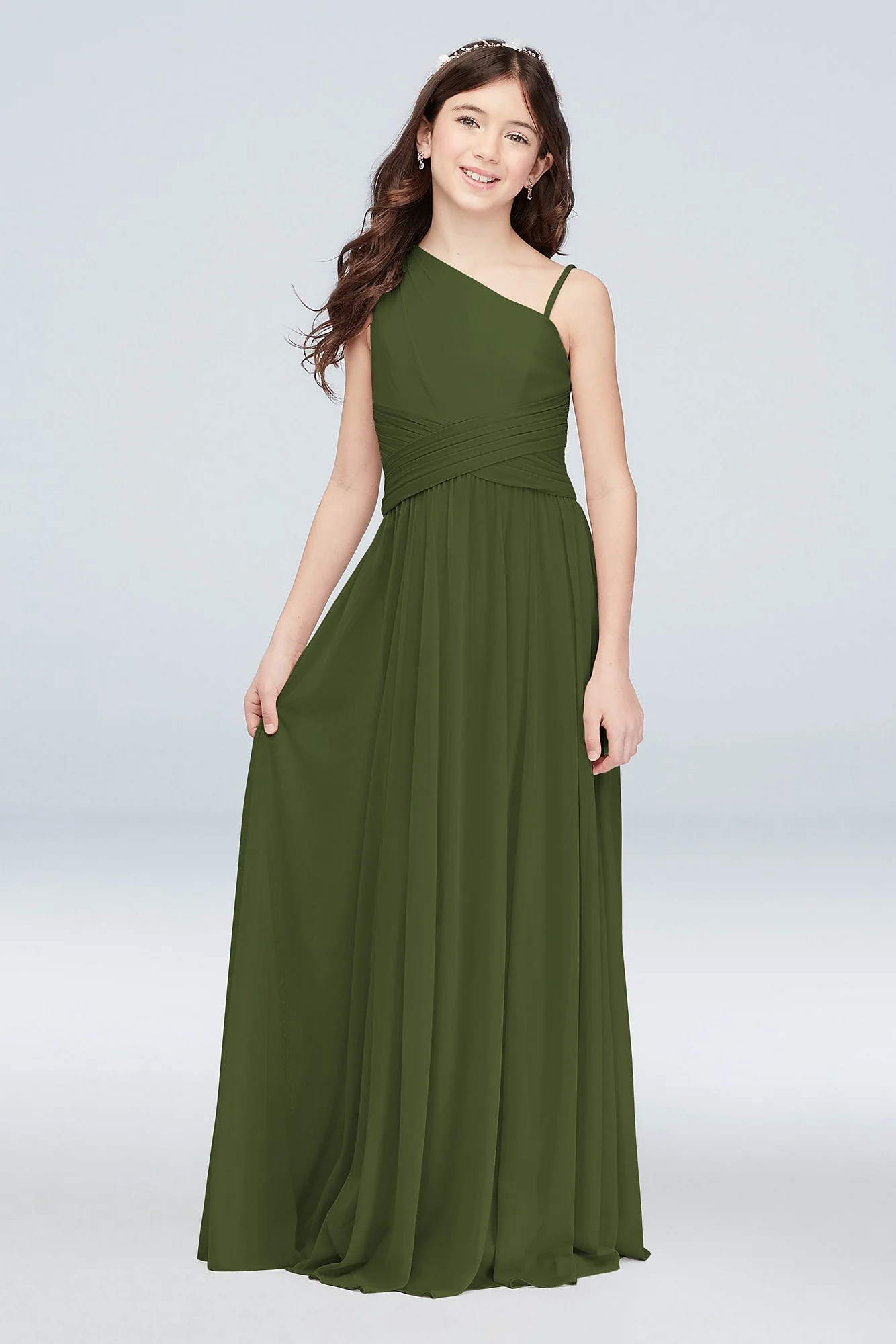 One Shoulder Mesh Junior Bridesmaid Dress - Image 42