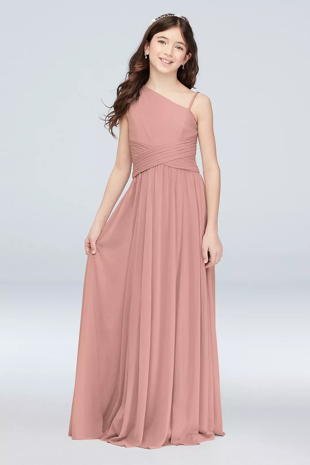 One Shoulder Mesh Junior Bridesmaid Dress - Image 60