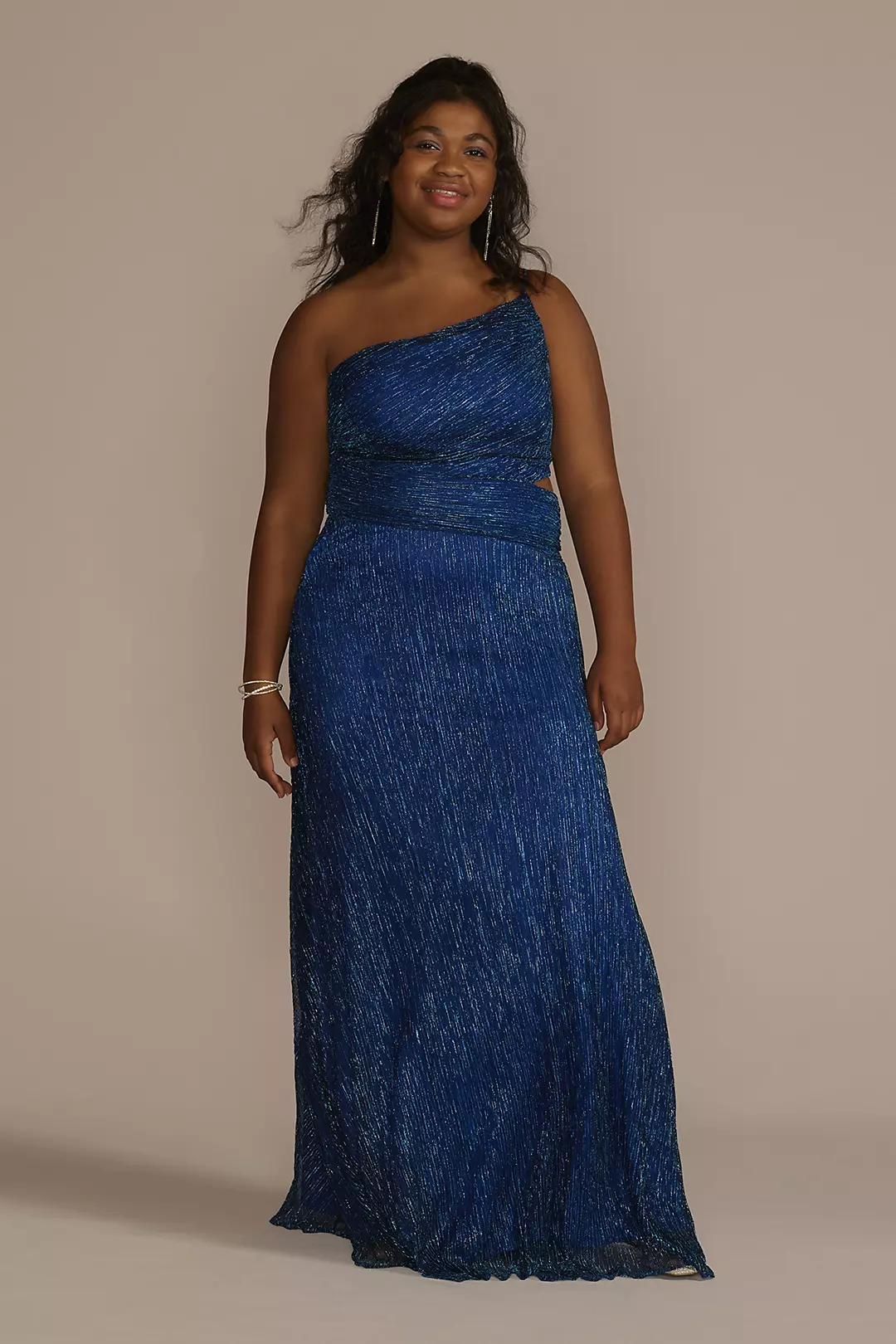 One Shoulder Metallic A-Line Dress with Cutout - Image 2