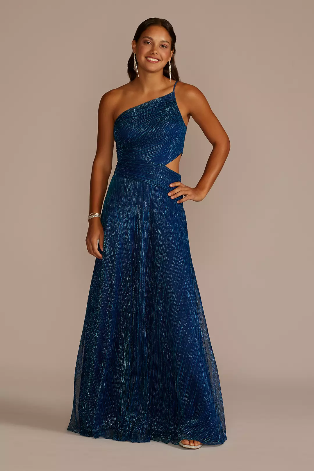 One Shoulder Metallic A-Line Dress with Cutout - Image 3