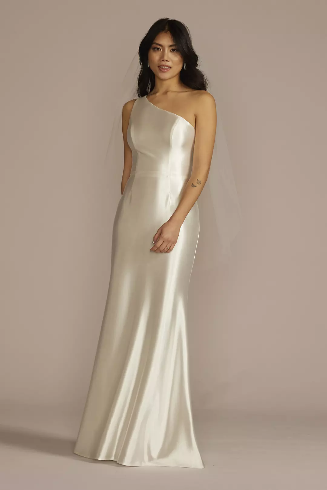 One-Shoulder Ruched Back Sheath Wedding Dress - Image 5