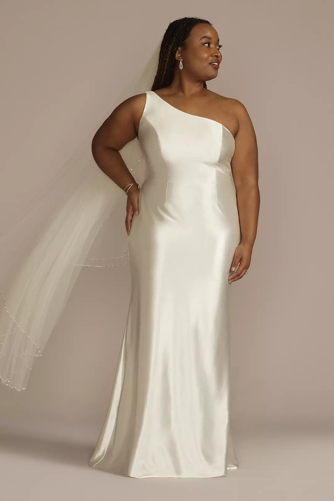 One-Shoulder Ruched Back Sheath Wedding Dress - Image 8
