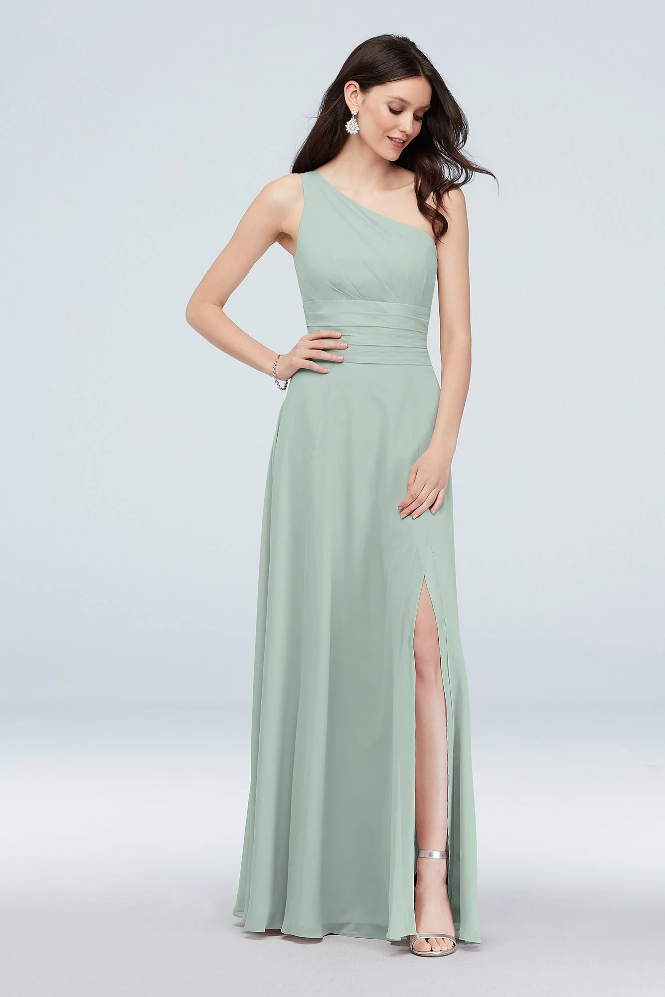 One-Shoulder Ruched Waist Chiffon Bridesmaid Dress