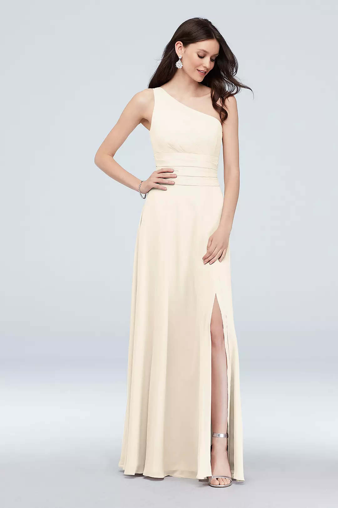 One-Shoulder Ruched Waist Chiffon Bridesmaid Dress - Image 101