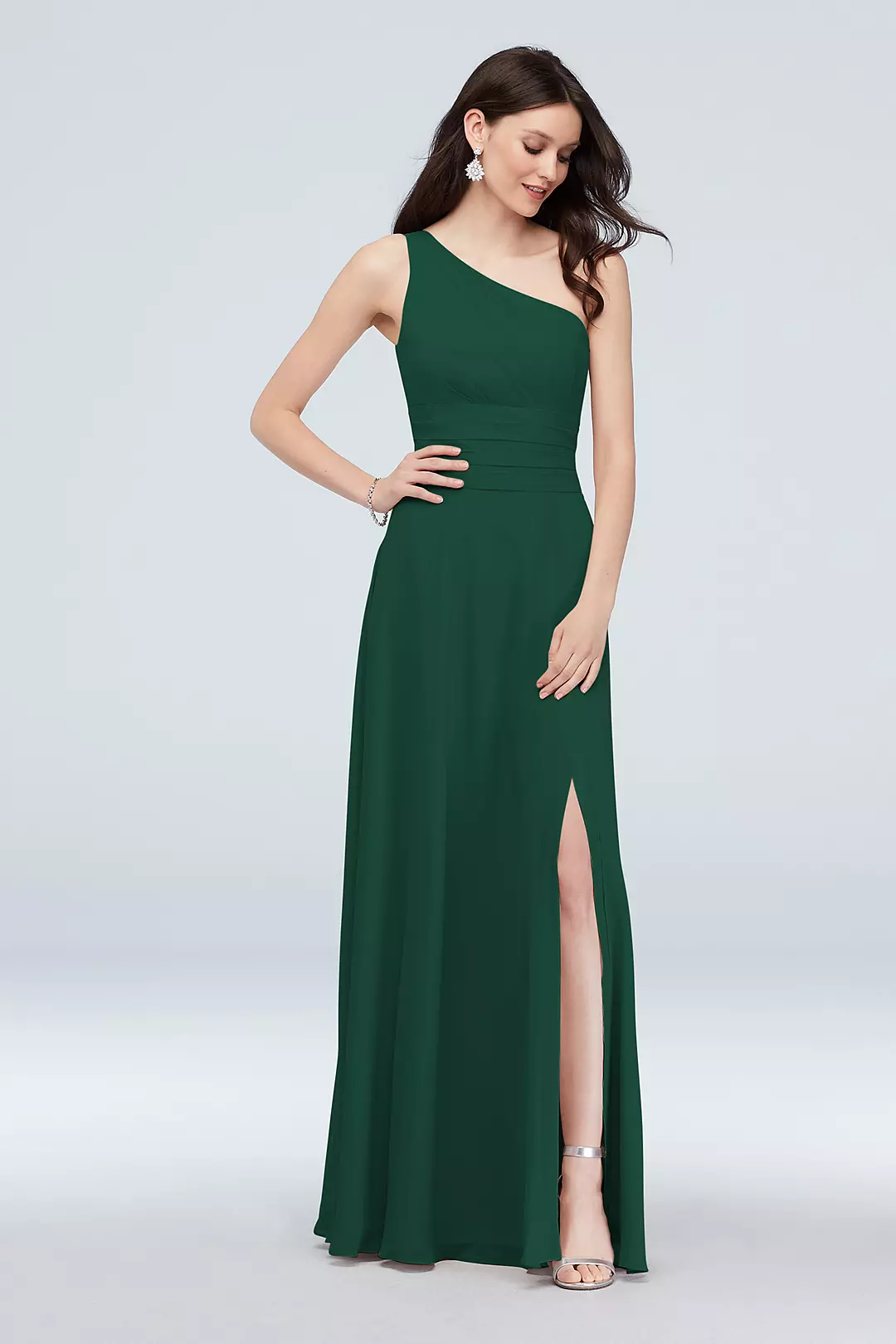 One-Shoulder Ruched Waist Chiffon Bridesmaid Dress - Image 103