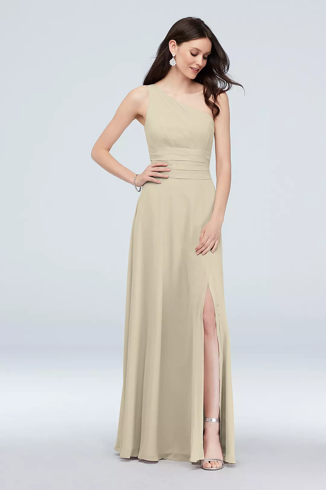 One-Shoulder Ruched Waist Chiffon Bridesmaid Dress - Image 108