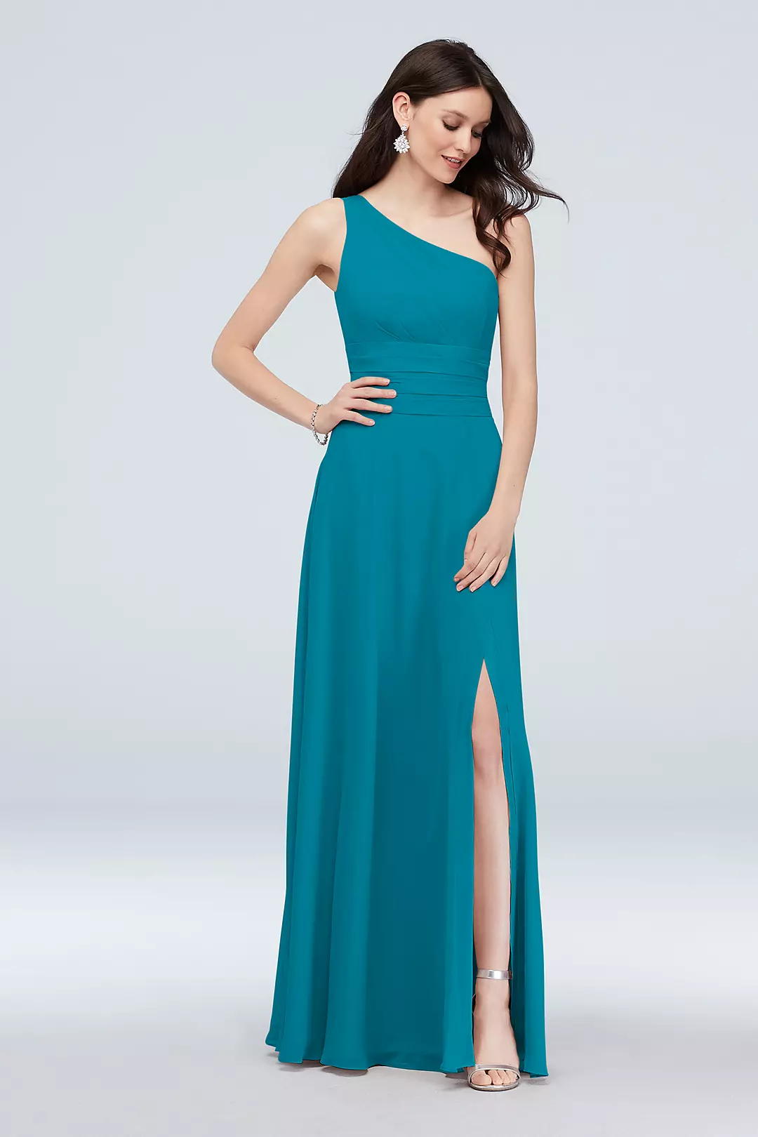 One-Shoulder Ruched Waist Chiffon Bridesmaid Dress - Image 118