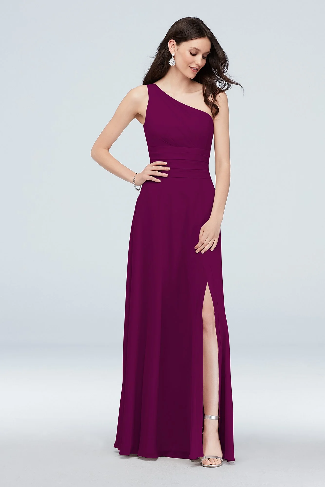 One-Shoulder Ruched Waist Chiffon Bridesmaid Dress - Image 12