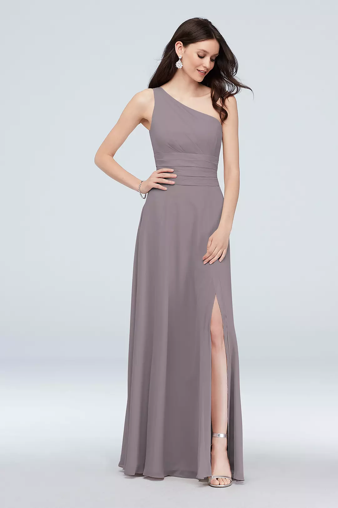 One-Shoulder Ruched Waist Chiffon Bridesmaid Dress - Image 122
