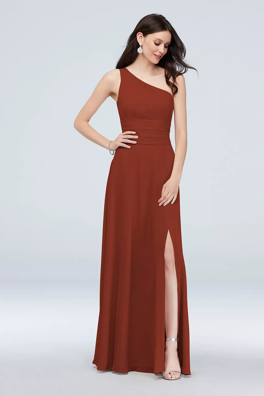 One-Shoulder Ruched Waist Chiffon Bridesmaid Dress - Image 135