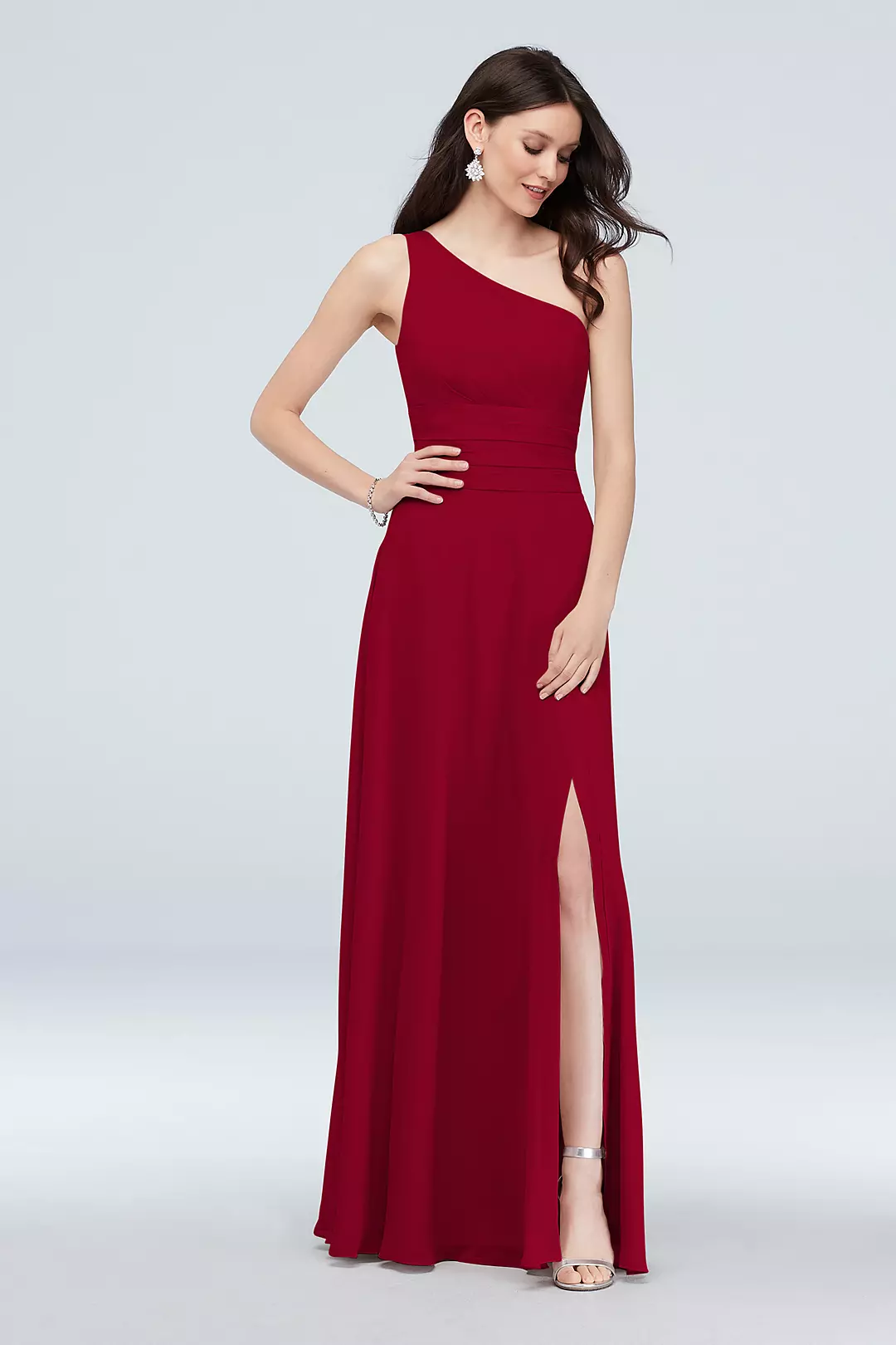 One-Shoulder Ruched Waist Chiffon Bridesmaid Dress - Image 146