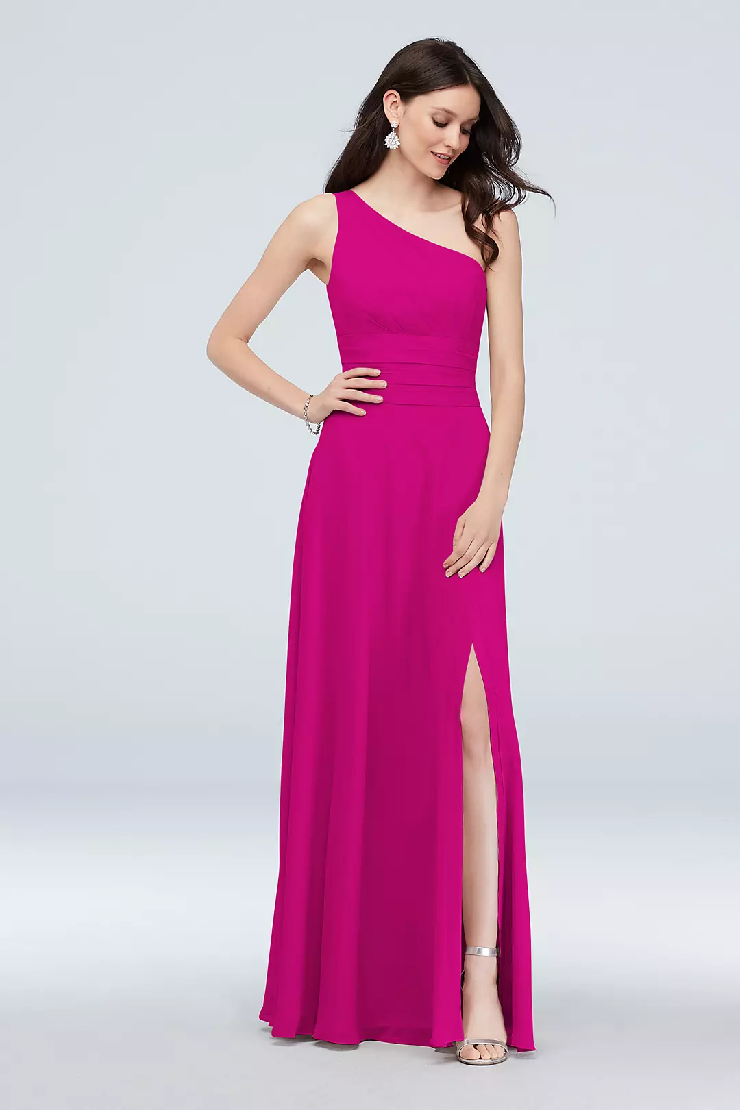 One-Shoulder Ruched Waist Chiffon Bridesmaid Dress - Image 148