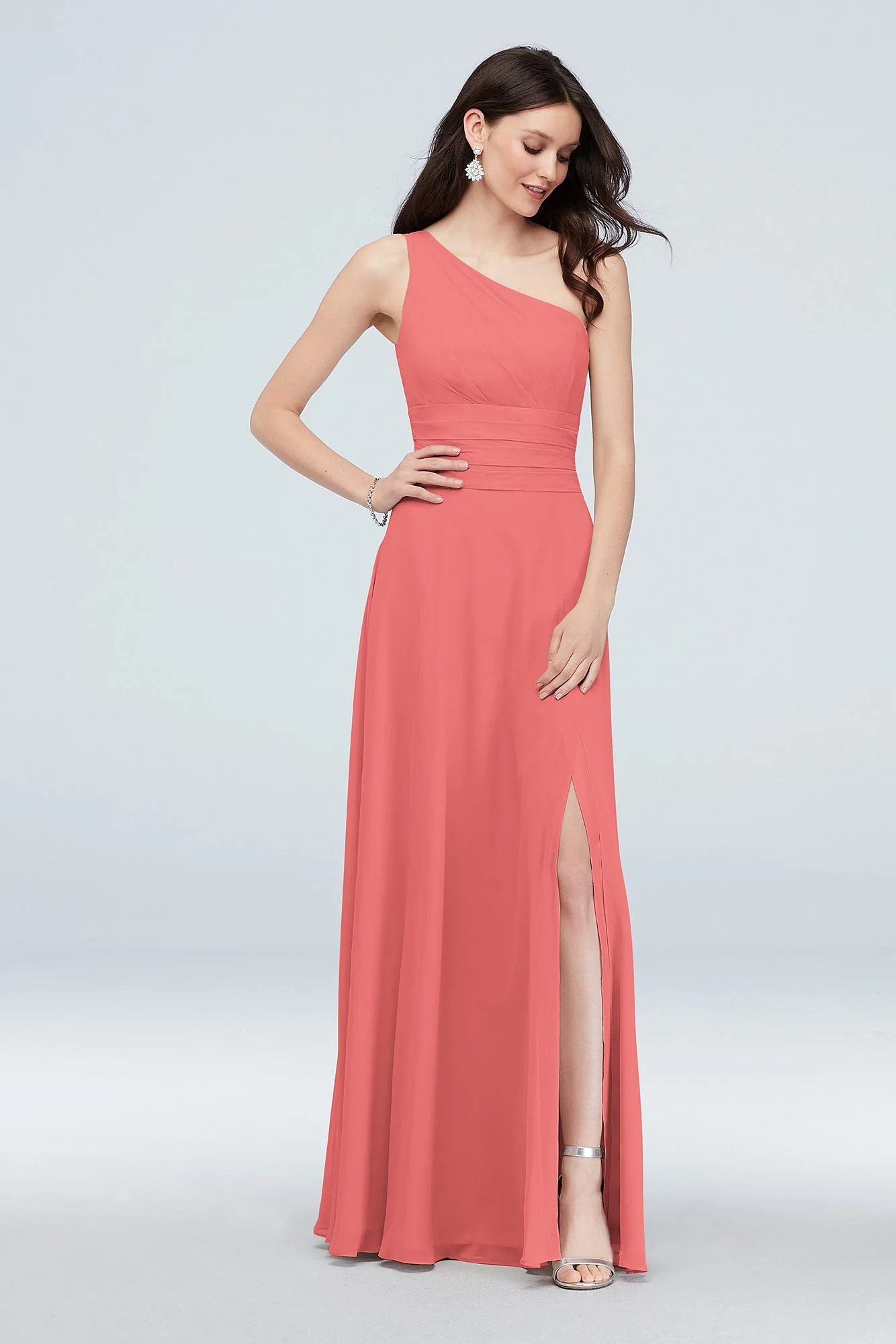 One-Shoulder Ruched Waist Chiffon Bridesmaid Dress - Image 19